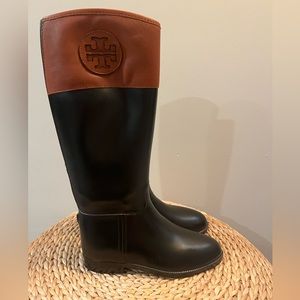 Tory Burch Black and Brown Winter Rain Boots